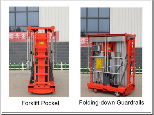 Aluminiumluftarbeit-Plattform-Doppelt-Mast selbstfahrender Vetical-Aufzug 9 Meter